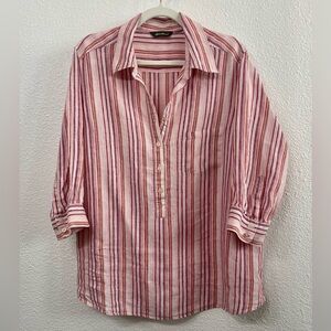 Eddie Bauer Pink Striped Women's Linen Shirt Size XL